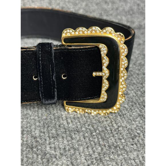 Vintage Valentino Italy XS black velvet belt leather rhinestone buckle cocktail main image 4